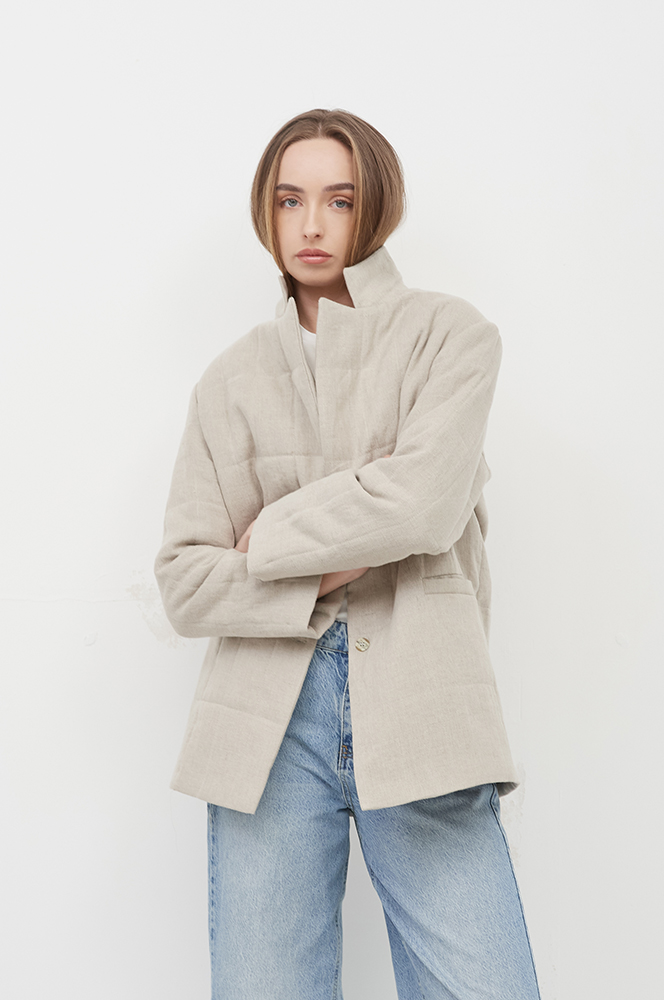 Жакет стьобаний льон екрю (ЖА16)